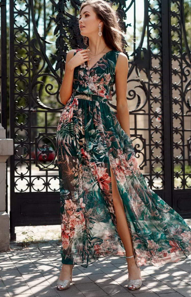 Легкое воздушное длинное платье с цветочным принтом
