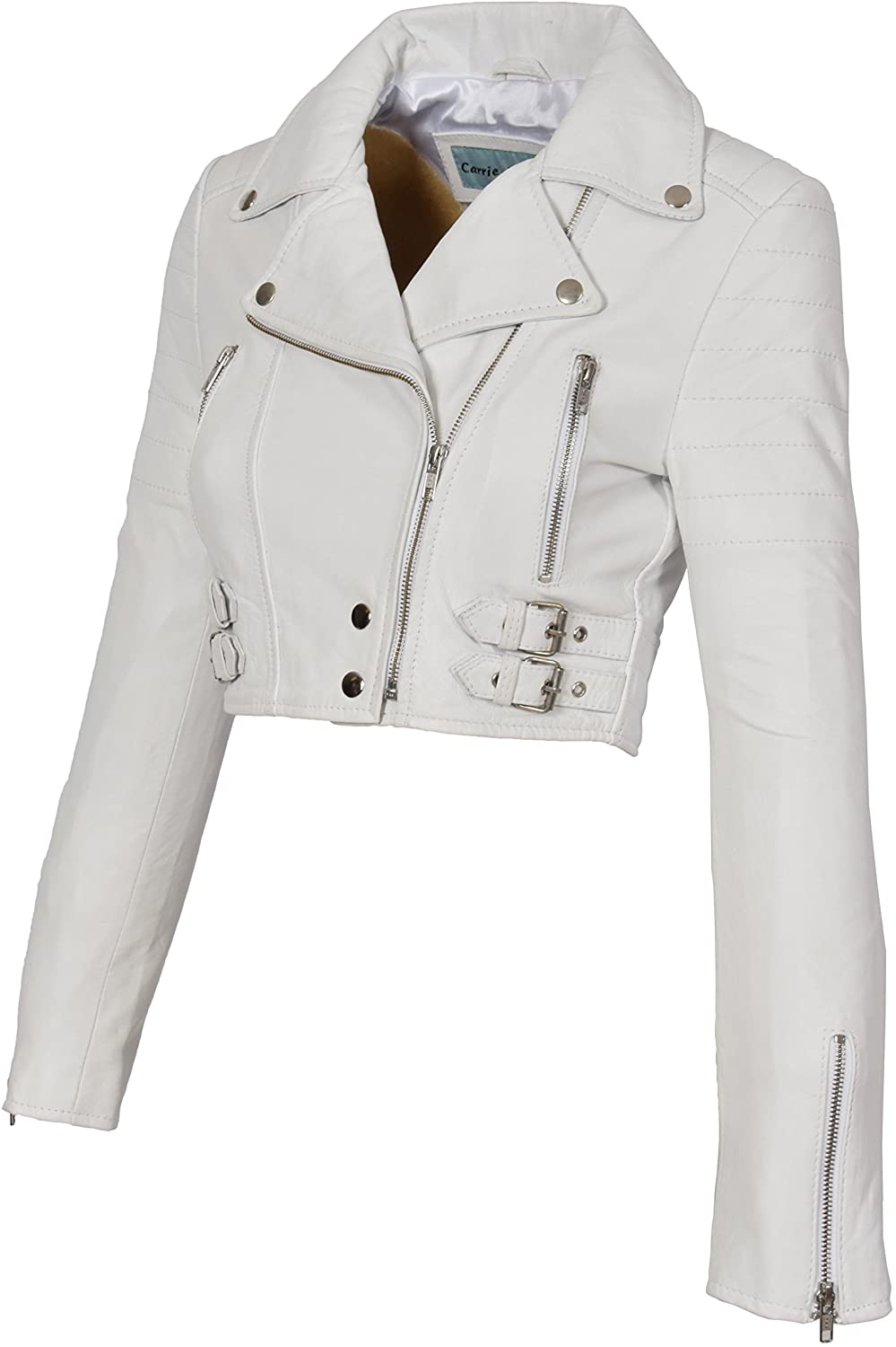 Стильная белая куртка-косуха выше талии